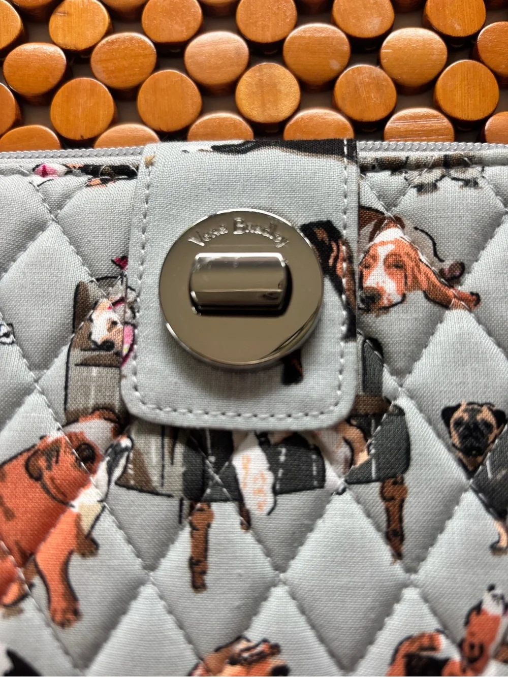 Vera Bradley Quilted Light Gray Wallet with Multicolored Dog Print - Picture 2 of 6